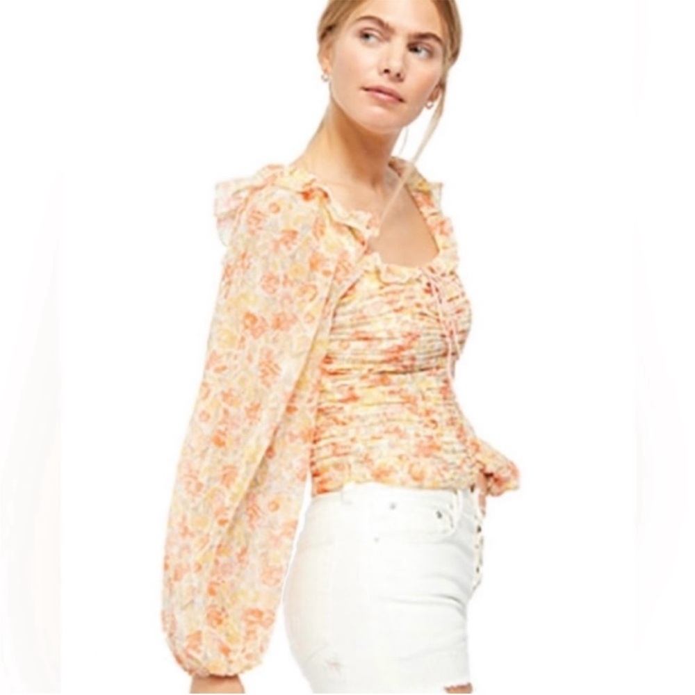 Free People NWT Mabel Ruched Print Blouse Size Large - Picture 2 of 14
